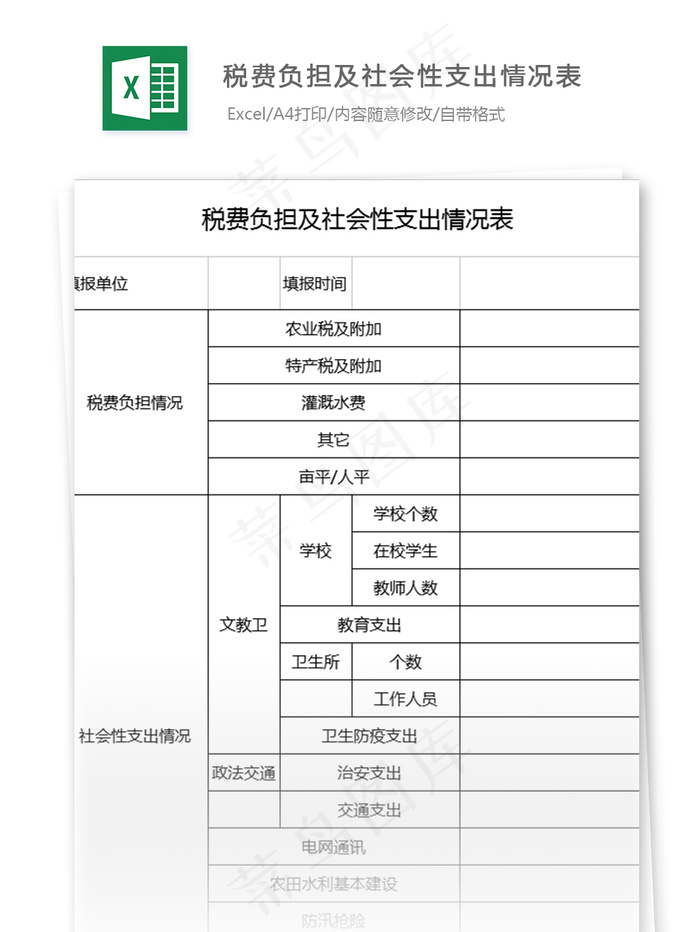 税费负担及社会性支出情况表格