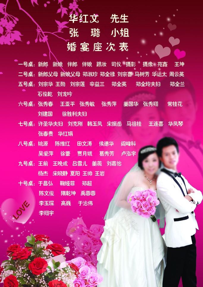 婚礼座次表图片psd模版下载