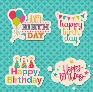 彩色生日贴纸矢量素材图片