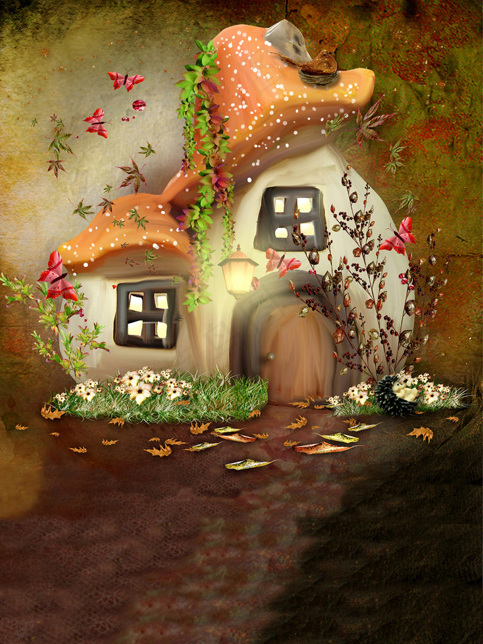 儿童摄影背景 蘑菇屋图片