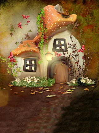 儿童摄影背景 蘑菇屋图片