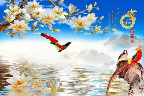 3D高清彩雕白玉兰家和山水电视背景墙 3D高清彩雕白玉兰家和山水电视背景墙