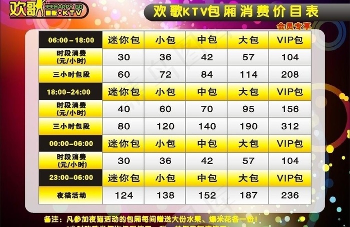 ktv价目表图片cdr矢量模版下载