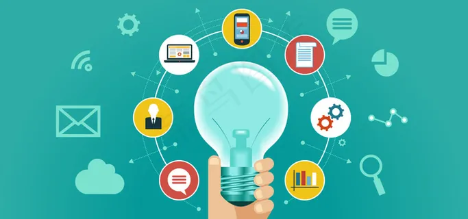 淘宝矢量卡通灯泡信息功能电脑手机科技海报