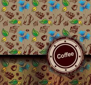 咖啡绿叶鲜花背景图片