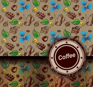 咖啡绿叶鲜花背景图片