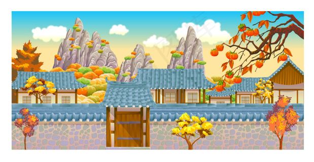 秋季景观风景插画素材