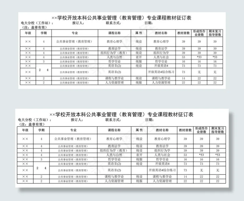 学校开放本科公共事业管理（教育管理...