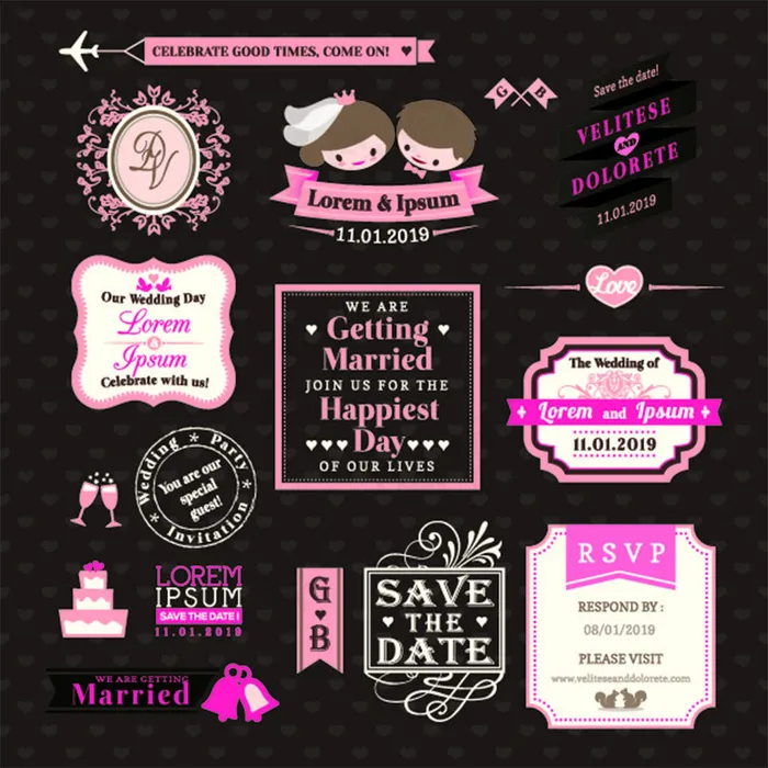 创意婚礼邀请函素材矢量素材eps,ai矢量模版下载