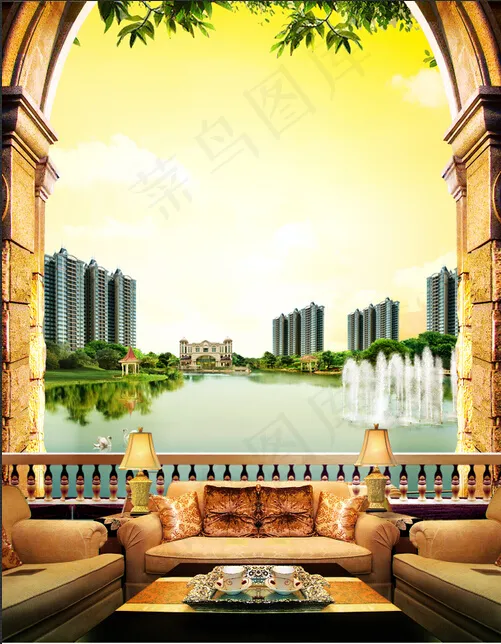 海报 拼图 豪宅 湖景 精装psd模版下载