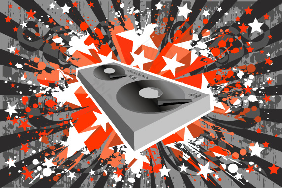 DJ音乐播放机与潮流背景元素ai矢量模版下载