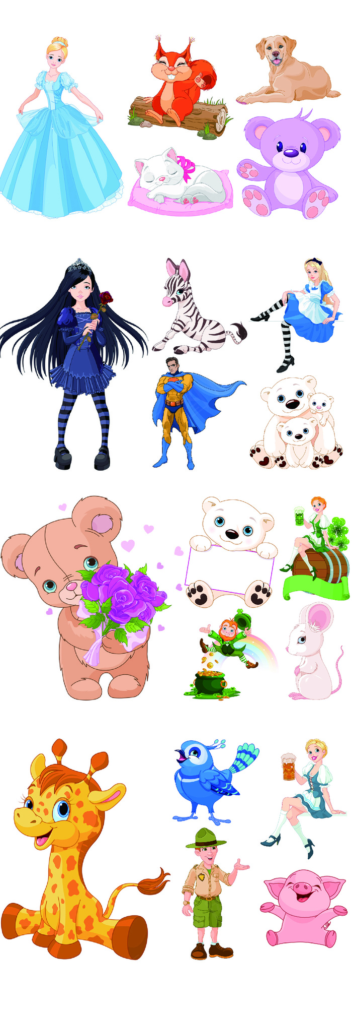 手绘卡通人物公主超人小动物eps矢...