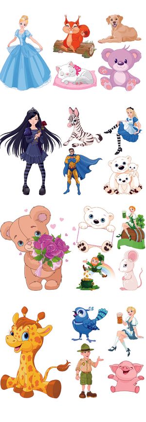手绘卡通人物公主超人小动物eps矢...