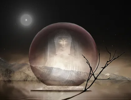 月夜,台灯,碗,盆,月亮,佛心