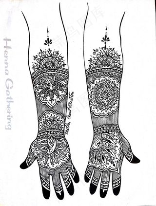 教学图示,简笔画,经络图,凤纹,版画,现代莫海蒂印度融合新娘指甲花设计