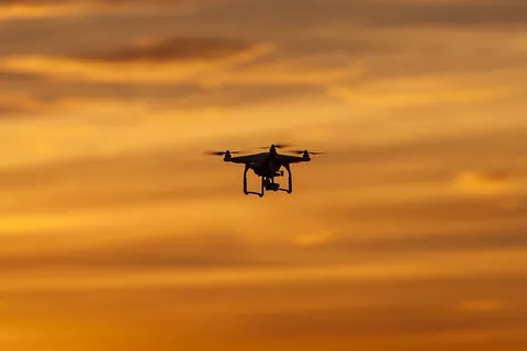 飞机,天空,霞光,湖泊,直升机,日落无人机