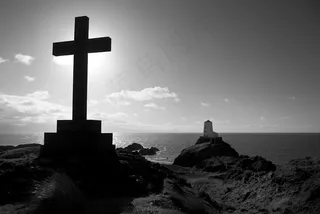 十字架,工艺品,天空,树,,兰德温-十字架和灯塔