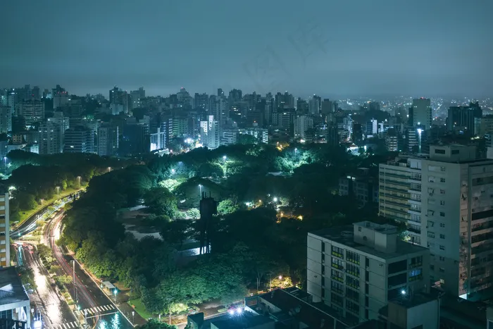 都市夜景,城市夜景,夜景摄影,建筑,树,深夜阿雷格里港