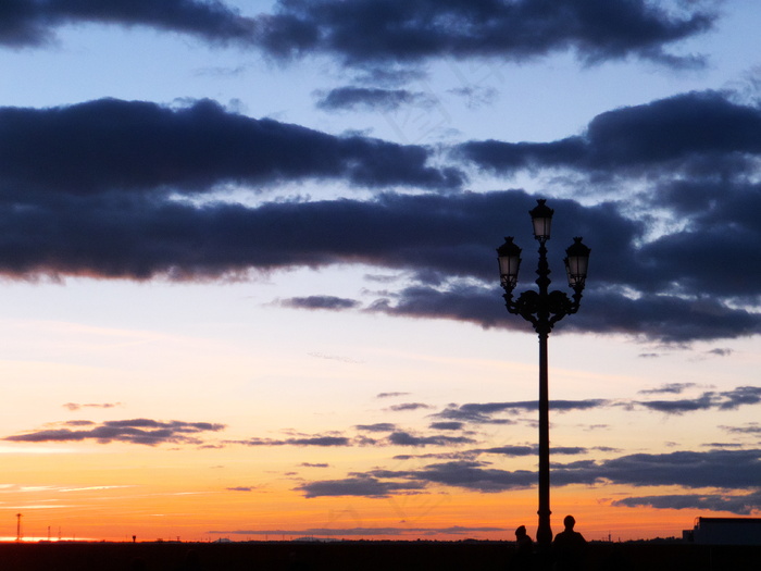天空,霞光,卷积云,白云,卡通动漫人物,马德里-日落