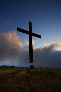 天空,十字架,树,山峦,风景,跨云