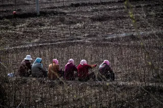 L1005027工作人员展示着中国的新民族粉红色：)从城市到乡下，中国许多女性都穿着粉红色。