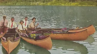 人物活动,卡通动漫人物,桦皮舟,书本,赛龙船,西南圣约瑟夫·本顿港MI 1910女孩想要在木独木舟上寻找帅哥们在河上寻找漂亮女孩度假乐趣土街和越野车早期汽车时代4