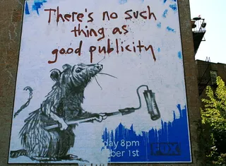 图画,卡通动漫人物,广告墙,文字图片,广告牌,纽约州苏活区的班克斯（Banksy Rat）壁画：没有这么好的宣传