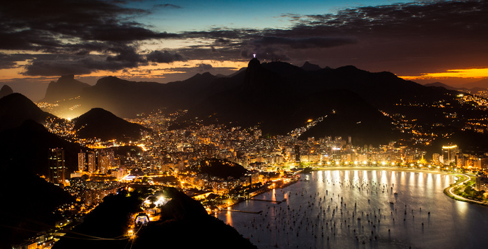 都市夜景,天空,霞光,夜景照明,山峦,里约热内卢之夜