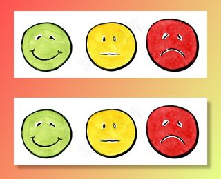 绿色，黄色和红色笑脸
