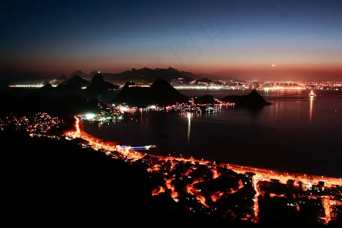 建筑夜景,都市夜景,天空,夜景照明,山峦,O Rio de Janeirocontina lindo