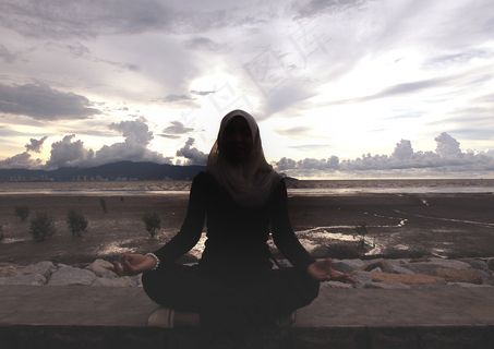 江河,脚,天空,男孩,摩托车,放松Si Gadis Siluet