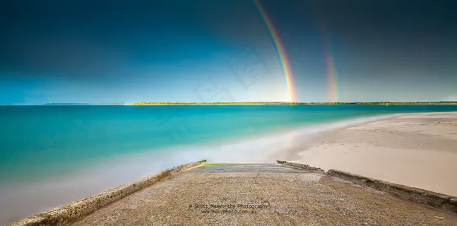 雨后的彩虹,海洋,卷积云,天空,北极光,双彩虹