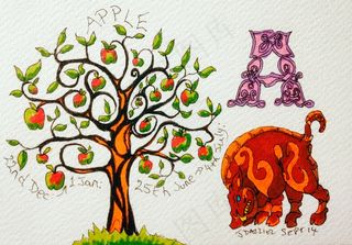 卡通动漫人物,图画,彩色树,工笔画,文字图片,德鲁伊星座：苹果