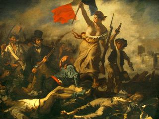 费迪南德维克多德拉克洛瓦 （自由引导人民）艺术海报,油画,自由引导人民,屏幕截图,La Liberte Guidant Le Peuple,绘画,战争中的自由小姐