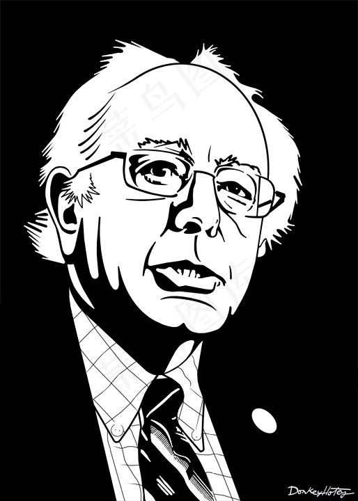 简笔画,版画,钢笔画,骷髅,骷髅头,伯尼·桑德斯（Bernie Sanders）黑色和白色