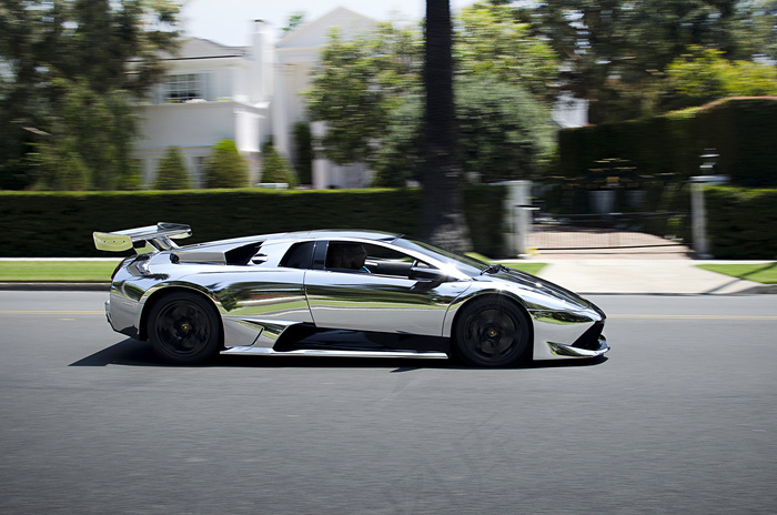 轿车,跑车,赛车,街道,Chrome Lamborghini Murcielago lp640