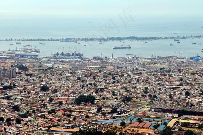 巷道,居民楼,海滨,街道,风景,从安妮·克里的飞机抵达安哥拉时可以看到罗安达港口