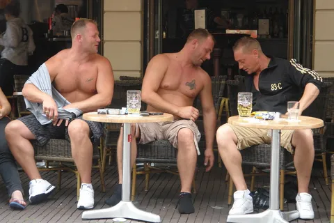 肌肉男,胸肌,内裤,合照,拳手,城市炎热的一天