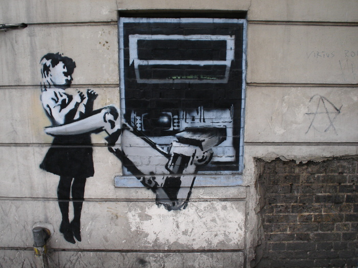 现代建筑,街头涂鸦,摩托车,自行车,地板砖,克莱肯韦尔的班克斯艺术