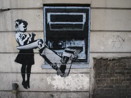 现代建筑,街头涂鸦,摩托车,自行车,地板砖,克莱肯韦尔的班克斯艺术