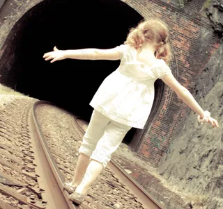 美女,女孩,铁路轨道,芭蕾舞者,人物特写,平衡技术