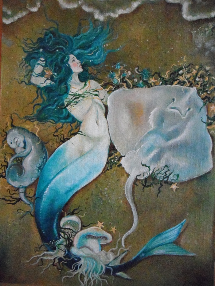 油画,绘画,屏幕截图,卡通动漫人物,海洋,美人鱼