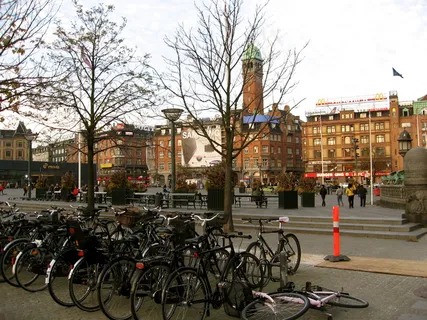 城市街道,步行街,建筑,巷道,香槟杯,市政厅的自行车