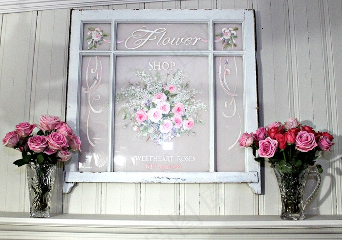 植物,花卉,门,柜子,窗帘,手绘复古窗口