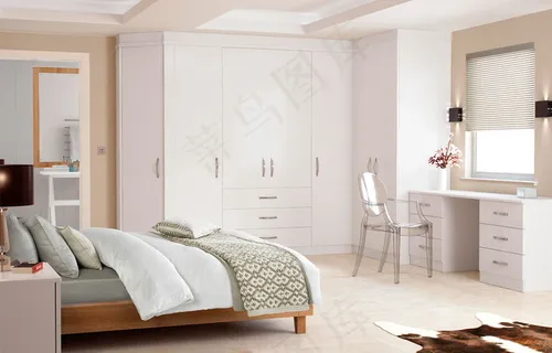 床,衣柜,装修效果图,丝绸家纺,床头背景墙,Esprit White卧室-浅灰色调完美搭配