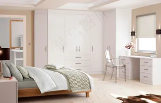 床,衣柜,装修效果图,丝绸家纺,床头背景墙,Esprit White卧室-浅灰色调完美搭配