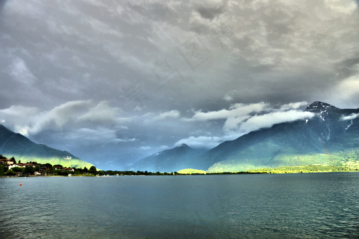 湖泊,海洋,天空,卷积云,山峦,科莫湖森伯斯特