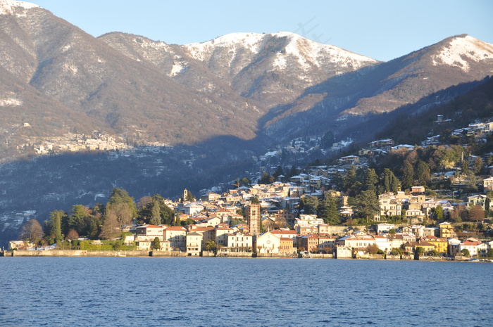 风景,油画,山峦,天空,湖泊,科莫湖