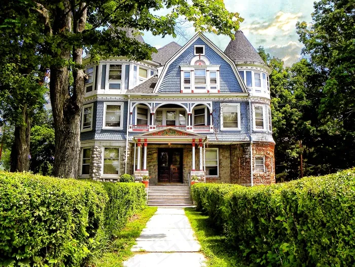 建筑,设计效果图,树,民居,园林景观,Elmira Ny〜小约翰·布兰德故居〜历史悠久的安妮女王故居