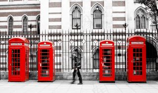 电话亭,电话,轿车,门,街道,伦敦